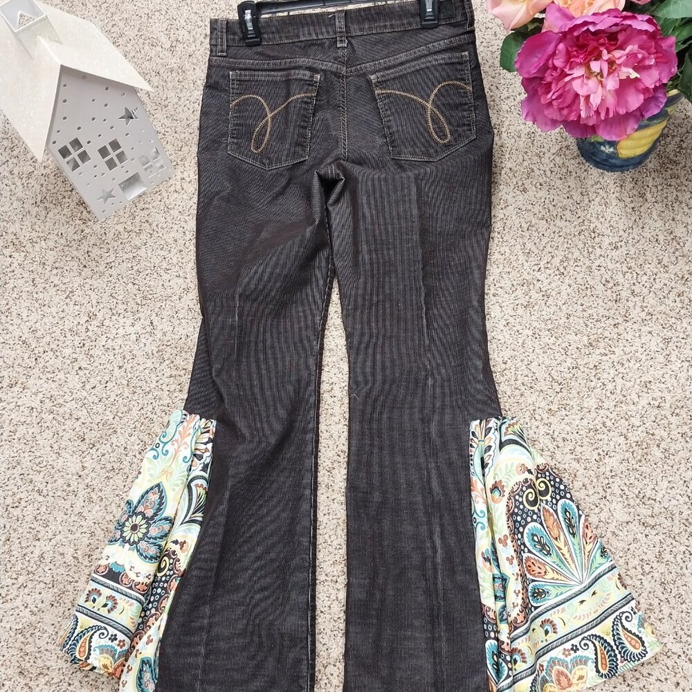 3349 Size 10 AJ Upcycled Corduroy Bell Bottoms In Brown and Green. - Picture 4 of 6